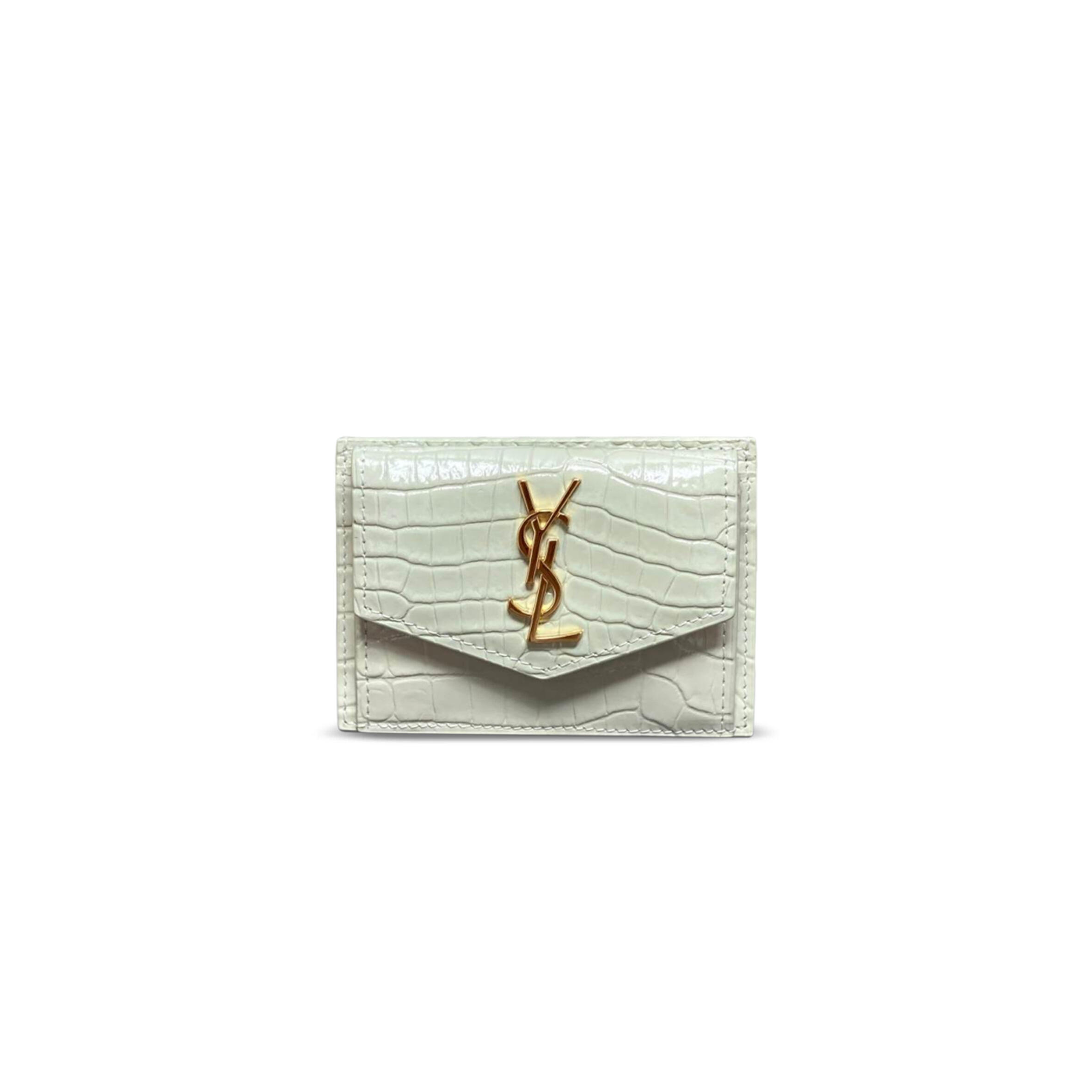 YSL UPTOWN FLAP CARD CASE IN CROCODILE-EMBOSSED SHINY LEATHER 582305 (10.5*7*1.5cm)